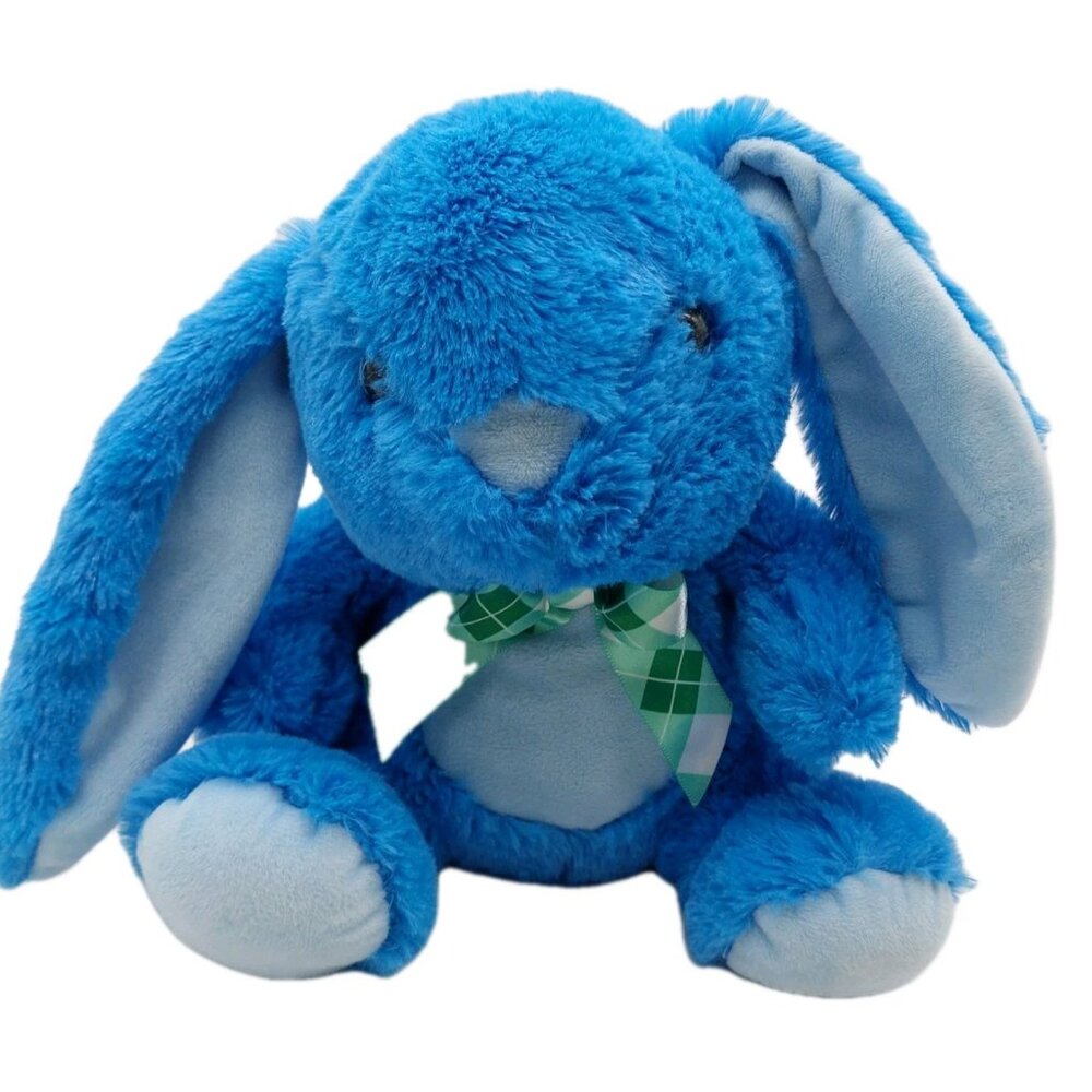 Blue Plush Bunny Rabbit Green Checked Bow Floppy Ears Inter-American 9" Easter